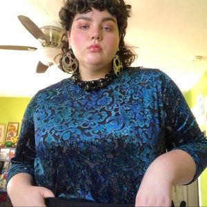 Vintage Blue Velvet Patterned Top